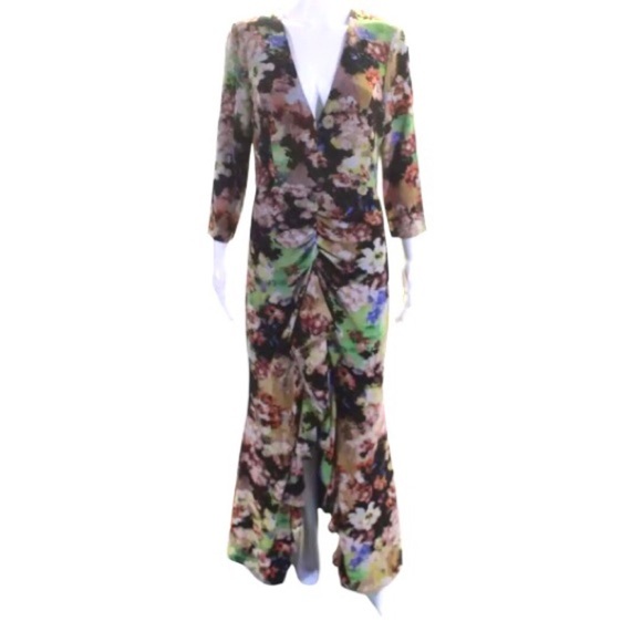 Badgley Mischka Gown Size 8 Black Floral Ruffle Formal Maxi Dress - Picture 1 of 13